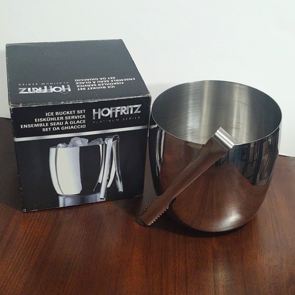 Hoffritz Stainless Steel Ice Bucket Set W/ Ice Tongs